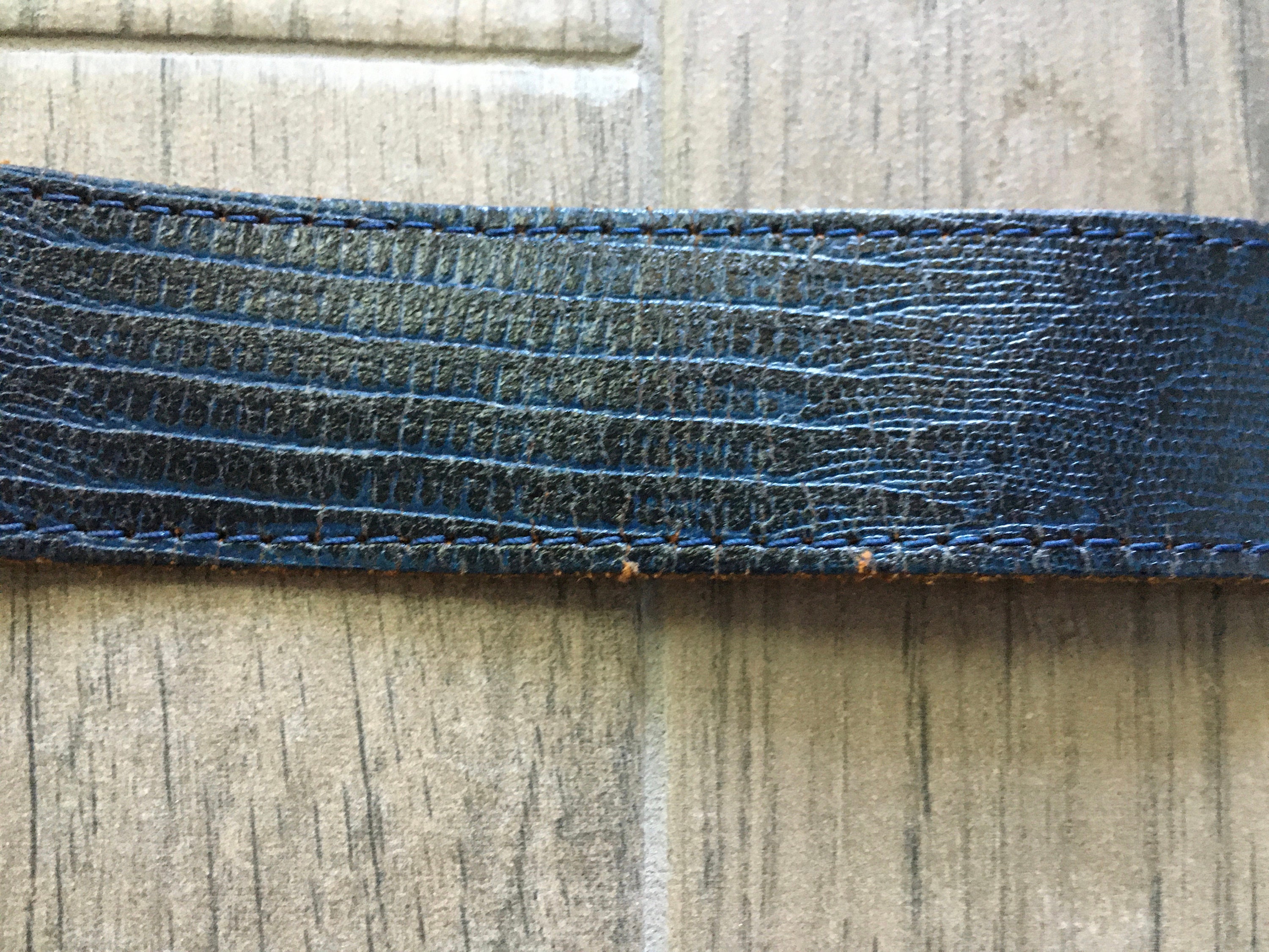 Vintage Faux Leather Blue Thin Belt Faux Alligator Print Classic Chic Retro Western Turquoise Rhinestone Studded Faux Crocodile Print  main image 2