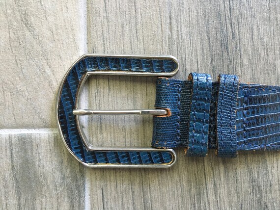 1980s Navy Faux Alligator Belt, Vintage Dark Blue… - image 5