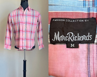 1980s Pink Plaid Shirt, Vintage Cotton Button Down