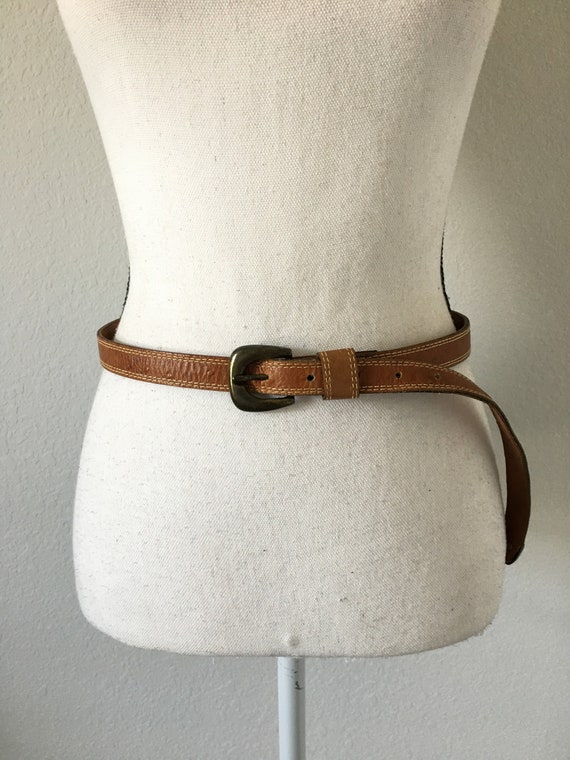 1990s Brown Leather Belt, Vintage Faux Ostrich Lea