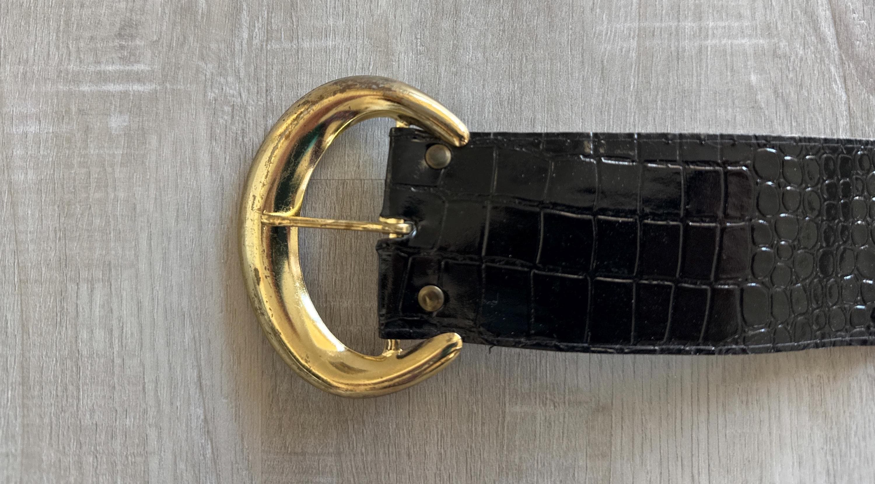 Vintage Black Patent Croc Embossed Patent Leather Belt Wide Statement Buckle 80s 1980s Patent Leather Croc Embossed Belt - Etsy main image 2