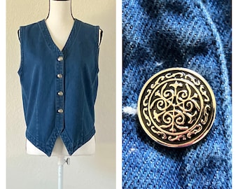 1980s Stonewash Denim Vest, Vintage Jean Vest with Silver Buttons