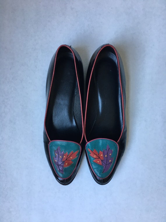 1980s Multicolored Leather Loafers, Vintage Black… - image 2