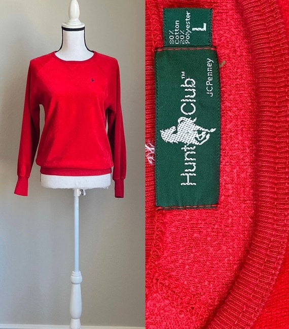 1990s Velour Sweatshirt, Vintage Red Velvet Pullov