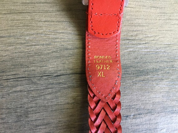 1990s Red Woven Leather Belt, Vintage Braided Lea… - image 9