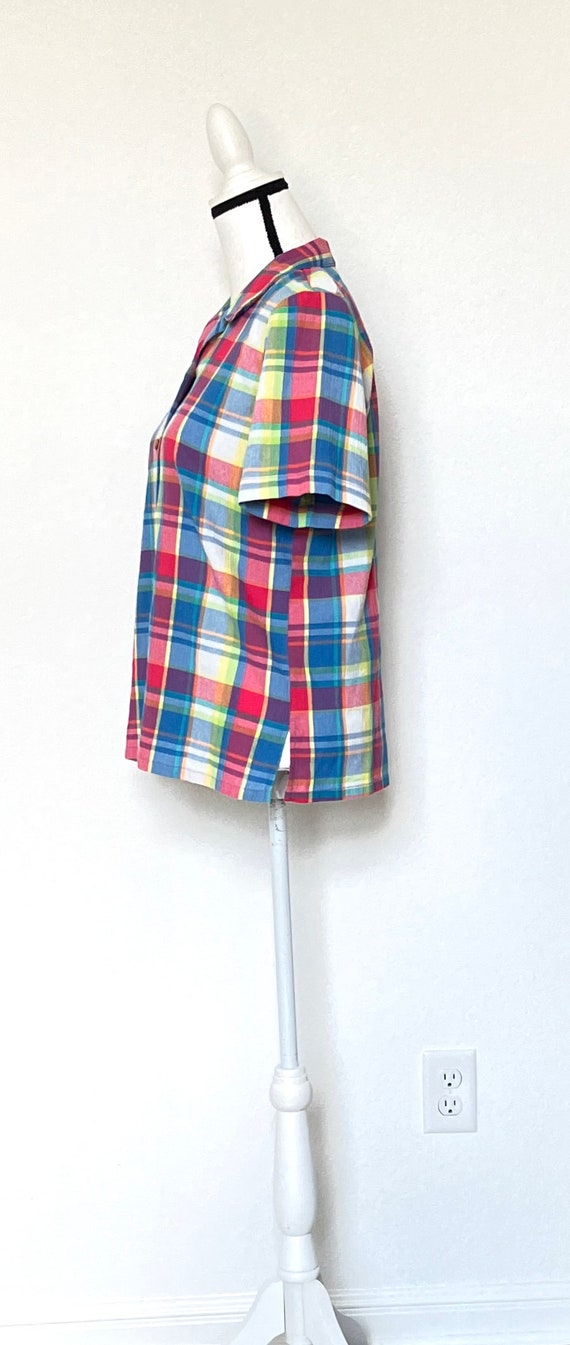 1980s Bright Plaid Button Down, 1990s Colorful Checke… - Gem