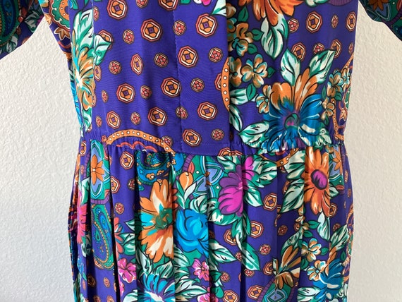 1980s Dress with Pleated Skirt, Vintage Floral Mi… - image 4