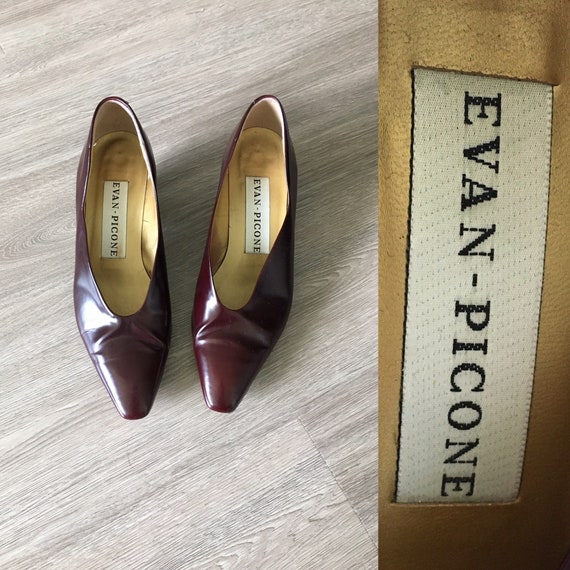 Vintage Evan-Picone, 1980s Burgandy Leather Pumps - image 1