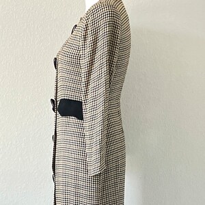 1980s Autumn Houndstooth Dress, Vintage Checkered Button Down Dress image 5