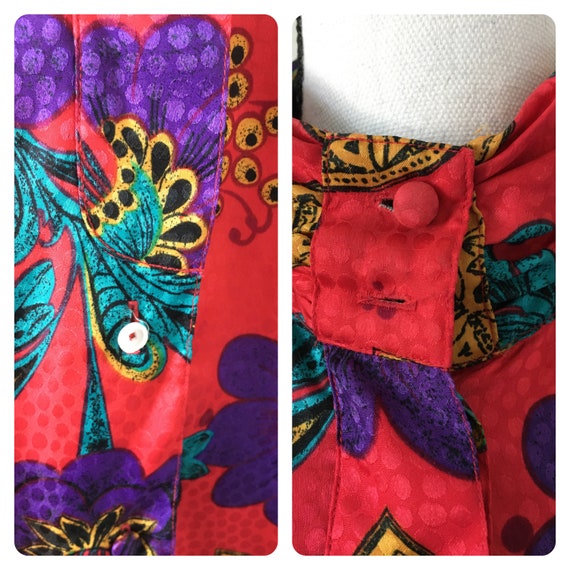 1980s Bright High Neck Blouse, Vintage Colorful T… - image 10