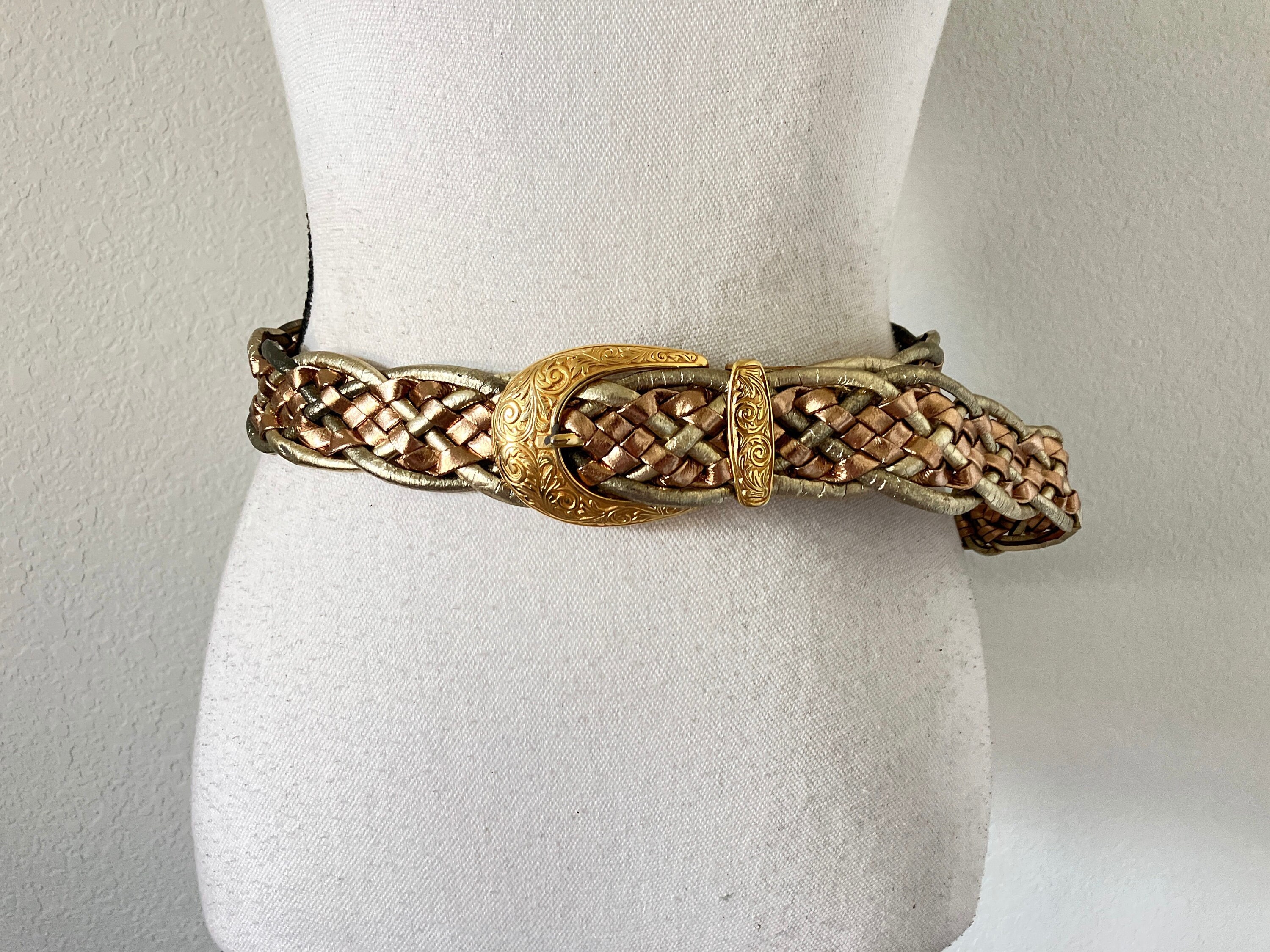 Vintage Gold Braided Belt 39in Women’s Metallic Woven Statement 80s 90s Vintage 80s Statement Cream/Goldish Belt Braided Woven  main image 4