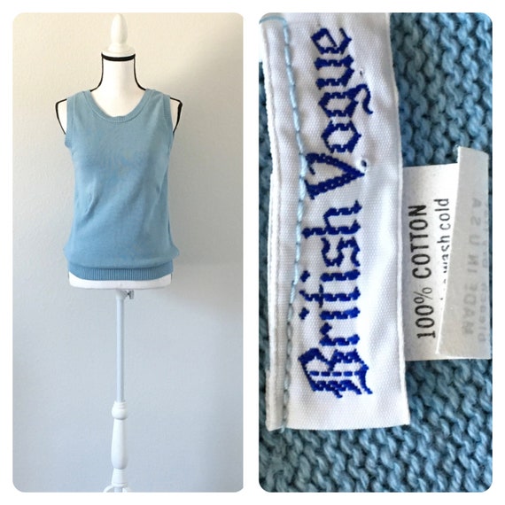 1960s Blue Sweater Vest, Vintage Sleeveless Layering … Gem