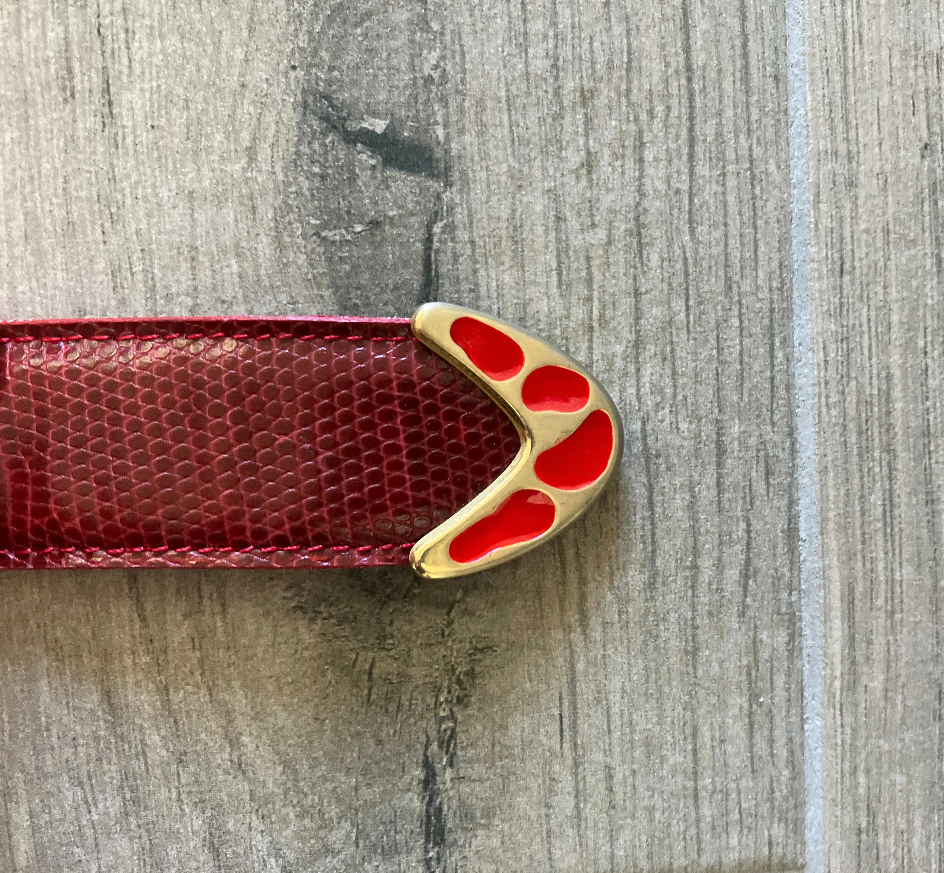 80s,m/l snakeskin red black assymetrical belt The Milano Red Leather Belt Limited Edition — Men Leather  main image 3