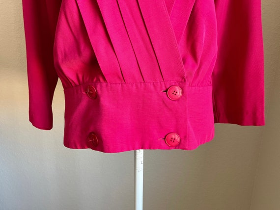 1980s Fuchsia Surplice Blouse, Vintage Pleated Bl… - image 4