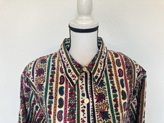 1990s Mixed Pattern Cotton Button Up Shirt - image 3