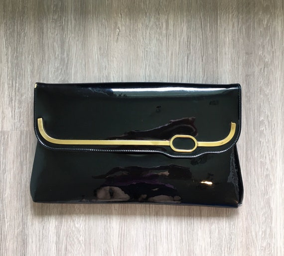 1970s Black Patent Leather Purse, 1960s Shiny Bag… - image 8