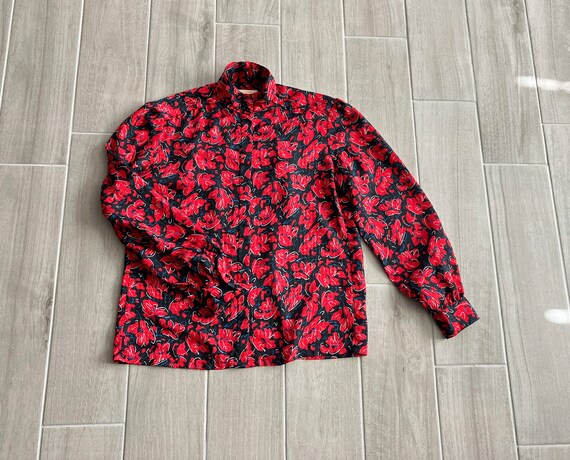 1980s High Neck Blouse, Vintage Floral Hi Collar … - image 8