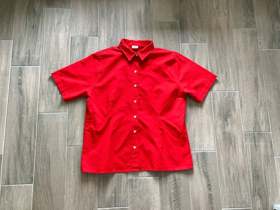 1980s Red Cotton Shirt, Vintage Short Sleeve Blou… - image 7