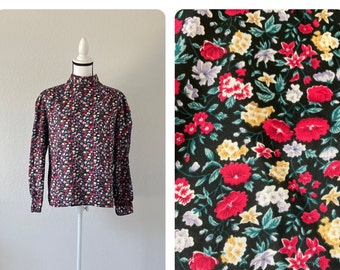 1970s Floral Print Blouse, 1980s High Neck Blouse