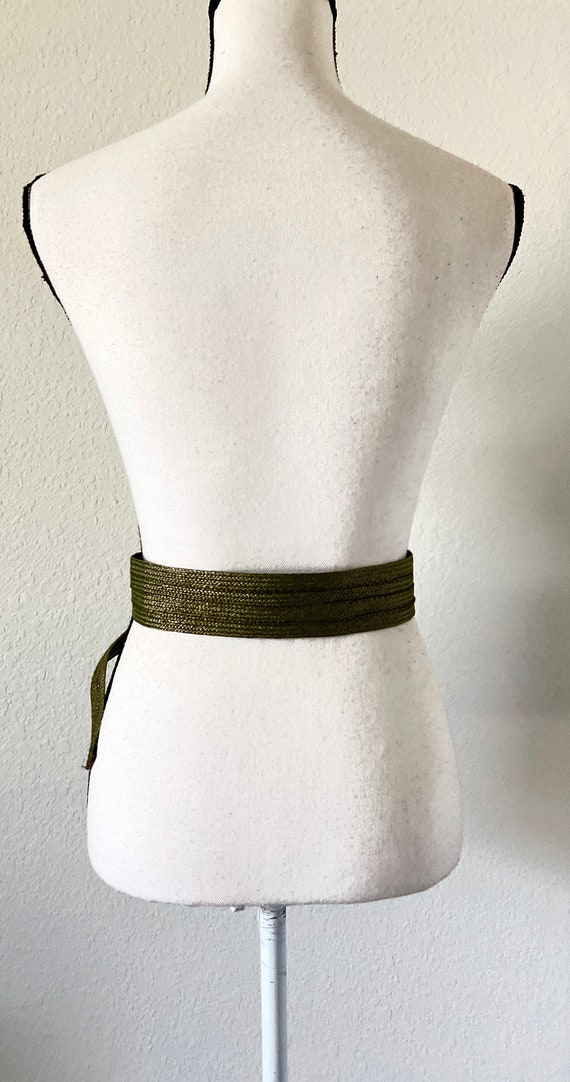 1970s Green Raffia Belt, 1980s Sage Straw Cinch B… - image 3