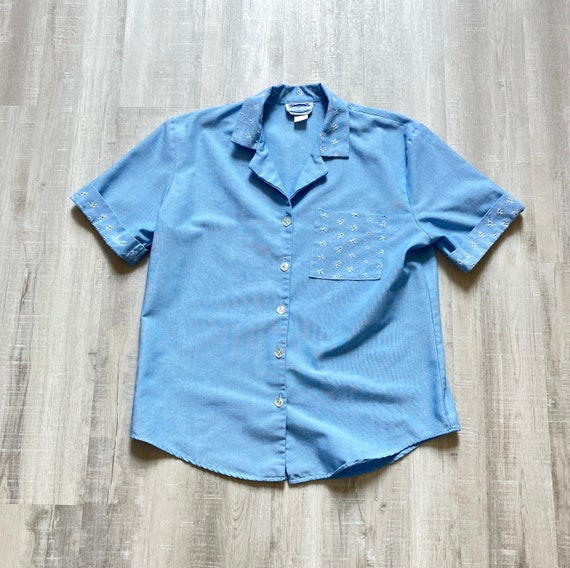 1990s Chambray Button Down with Eyelet Trim - image 6