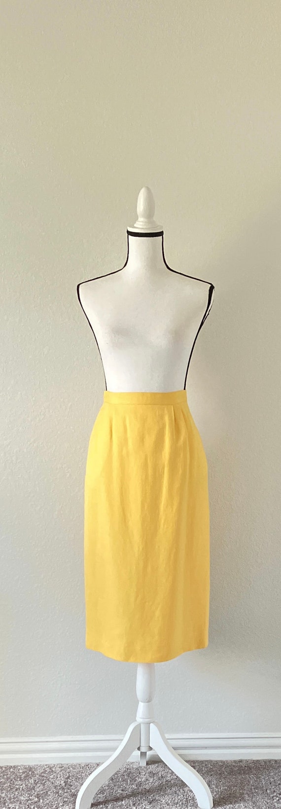 1960s Yellow Straight Skirt, Vintage Linen Blend … - image 2