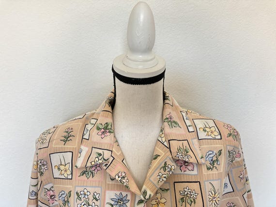 1990s Quilt Pattern Button Down Blouse - image 3