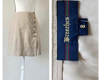 1990s Khaki Linen Skirt, Deadstock Vintage Knee Skirt