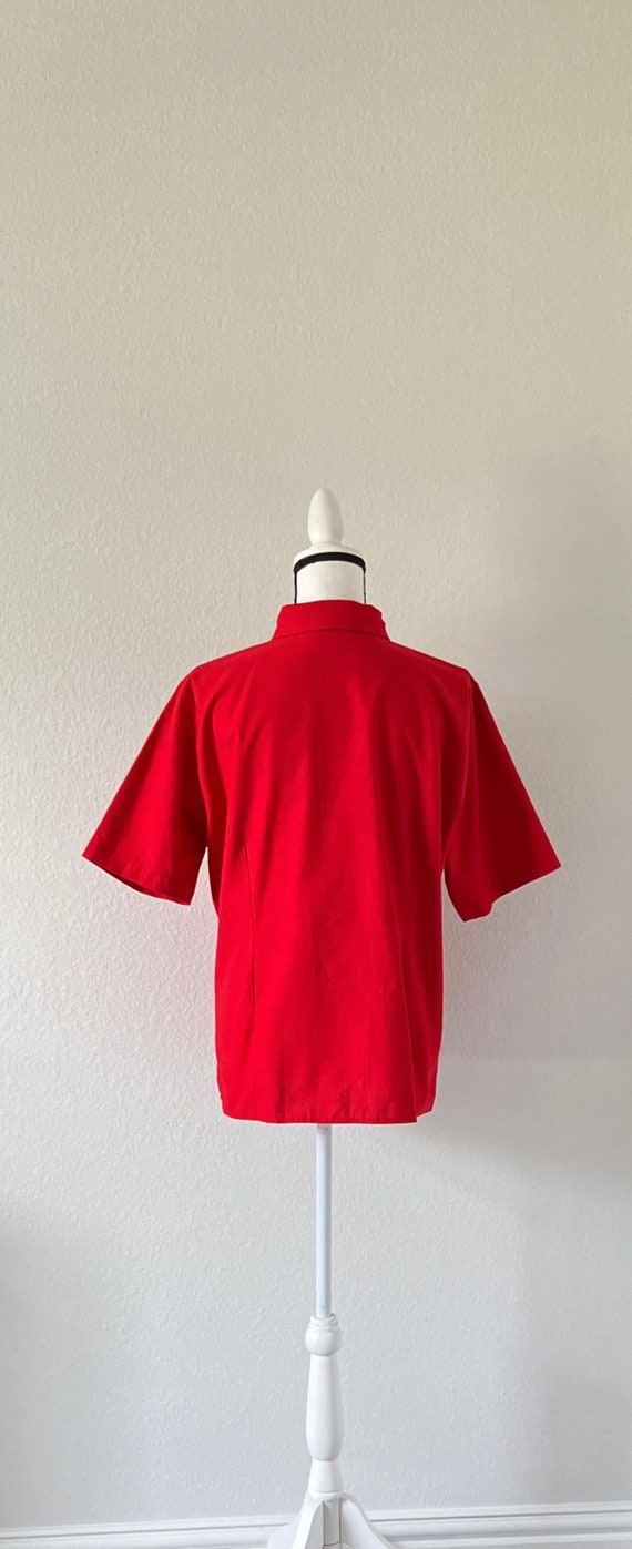 1980s Red Cotton Shirt, Vintage Short Sleeve Blou… - image 5