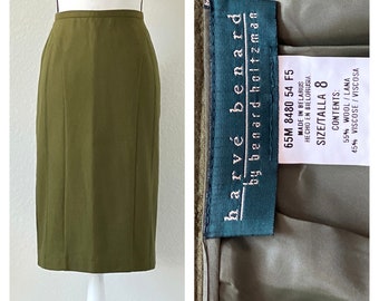 1990s Avocado Wool Skirt, Vintage Army Green A Line Skirt