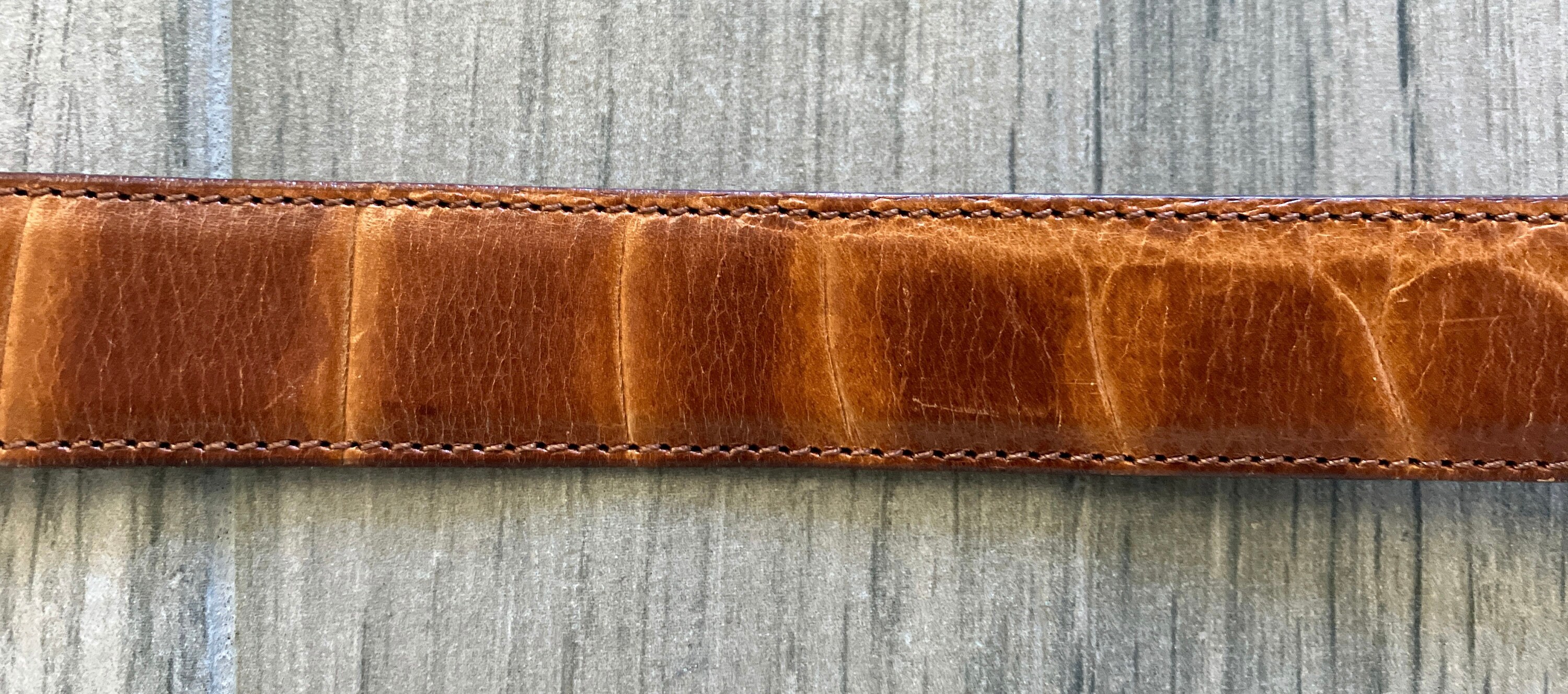 1990s Brown Faux Croc Belt, Vintage Crocodile Embossed Belt  display picture 2