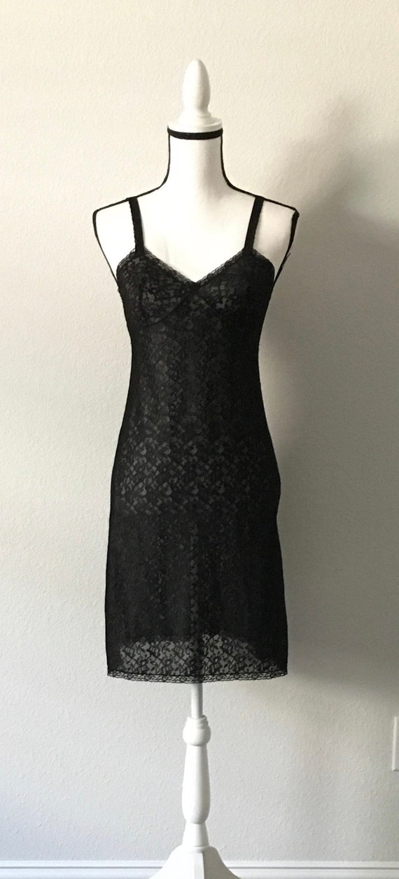 1960s Black Lace Chemise, Vintage Sexy Retro Ling… - image 2