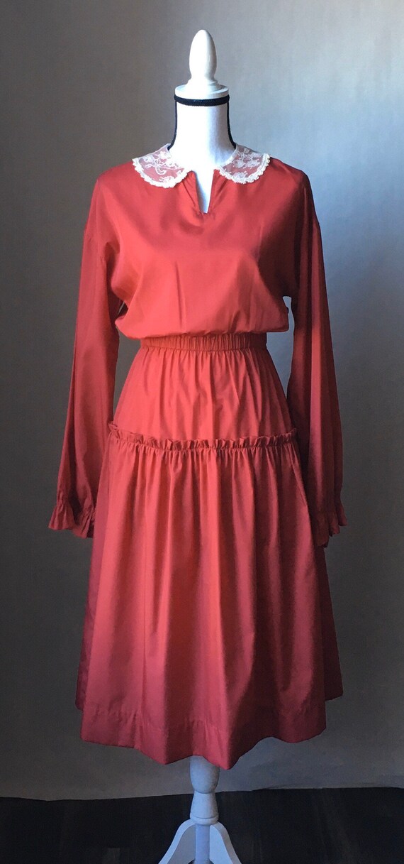 1980s Handmade Prairie Dress with Lace Collar - Gem