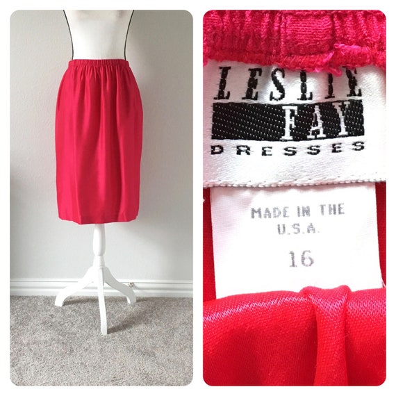 1980s Hot Pink Skirt, Vintage Bright Pink Midi Ski