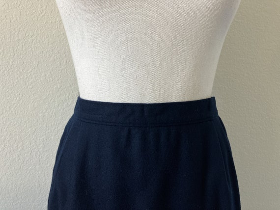 1980s Navy Wool Skirt, Vintage Dark Blue Knee Ski… - image 3