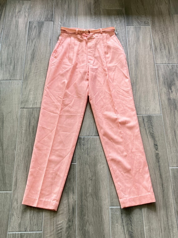 1980s Pink Linen Trousers, 1990s Pleated Pants wi… - image 8