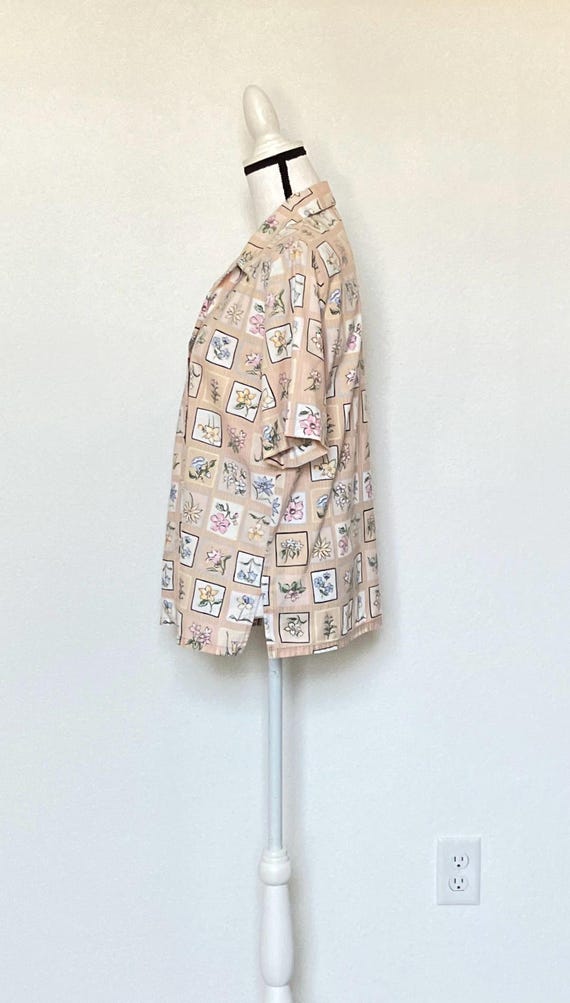 1990s Quilt Pattern Button Down Blouse - image 4