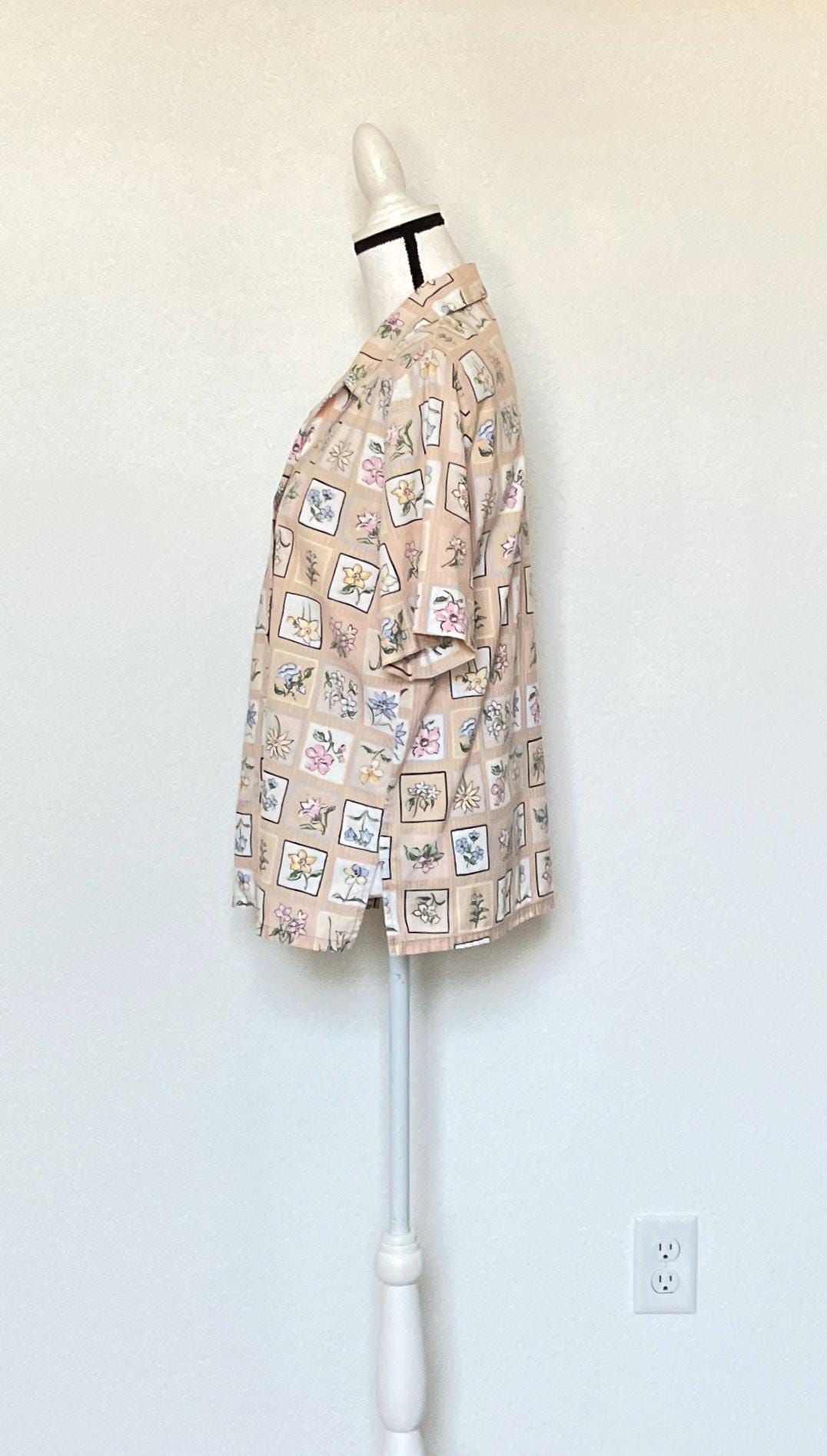 1990s Quilt Pattern Button Down Blouse - Etsy
