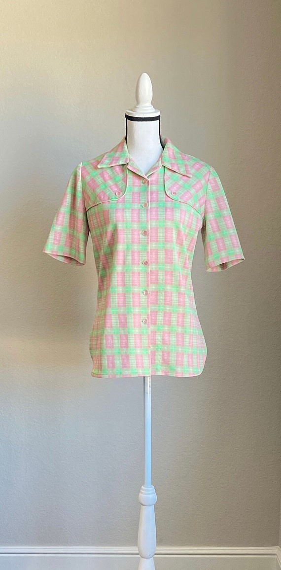 1950s Hand Made Plaid Top, 1960s Pastel Tunic Blo… - image 2