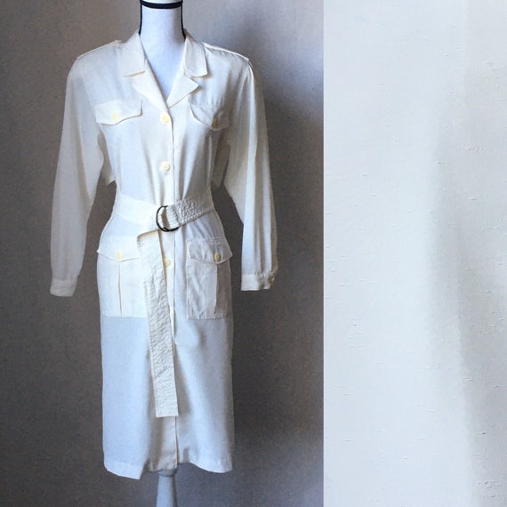 Vintage Liz Petites,1990s Coat Dress,1990s Ivory S
