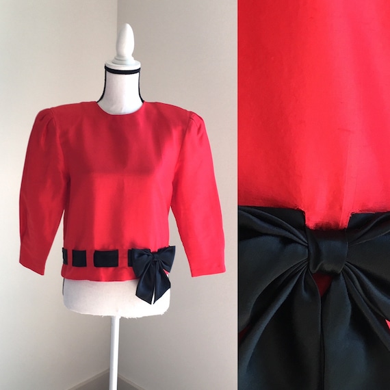 Vintage CHAR,1980s Formal Blouse,1980s Red Silk Bl