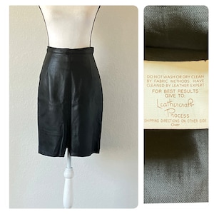 1980s Black Leather Skirt, Vintage Soft Leather Pencil Skirt image 1