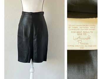 1980s Black Leather Skirt, Vintage Soft Leather Pencil Skirt