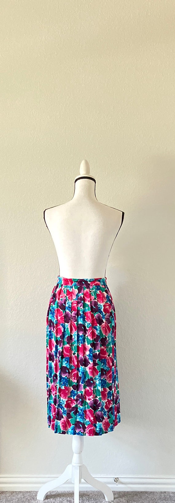 1980s Floral Pleated Skirt, Vintage Bright Midi S… - image 6