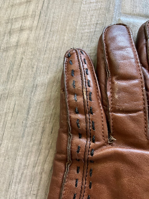 1980s Brown Leather Gloves, Vintage Gloves with C… - image 6