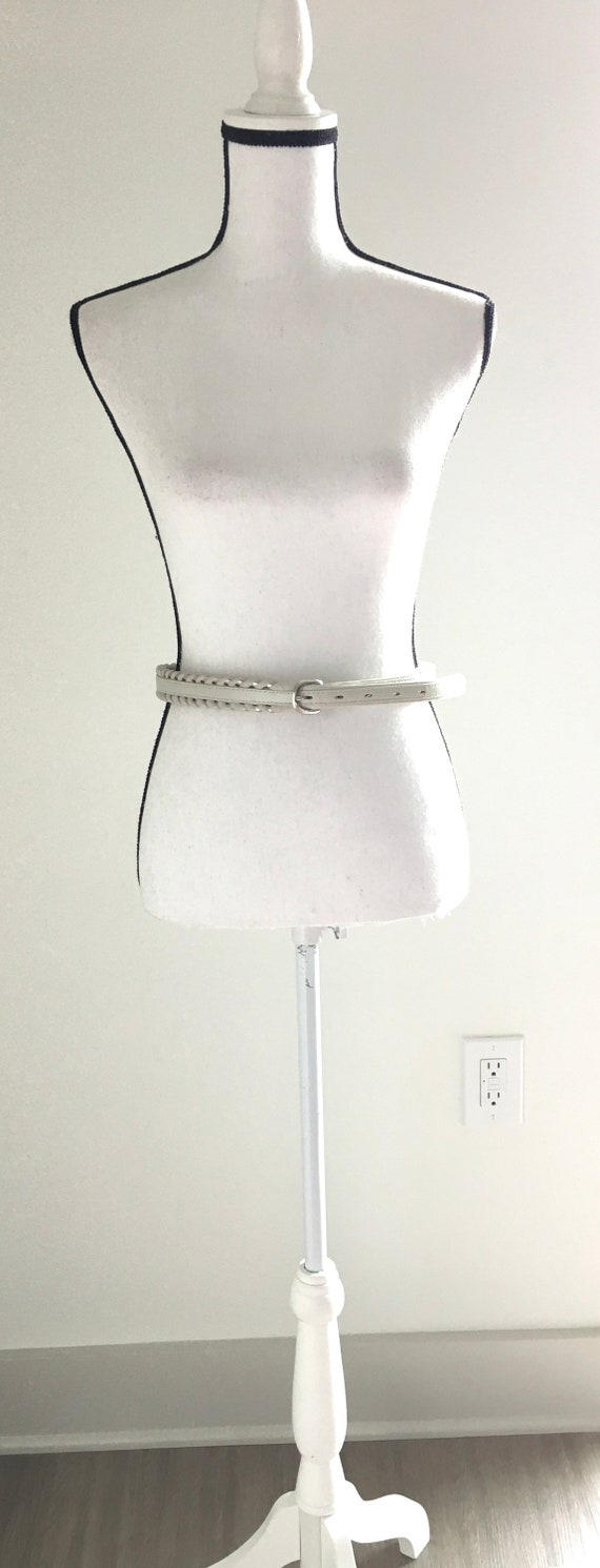 1970s White Leather Belt, Vintage Leather Belt wit