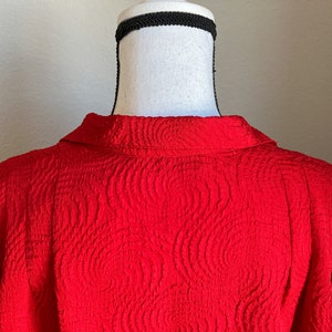 1970s Red Textured Polyester Blouse, Vintage Blouse with Swirl Pattern image 7