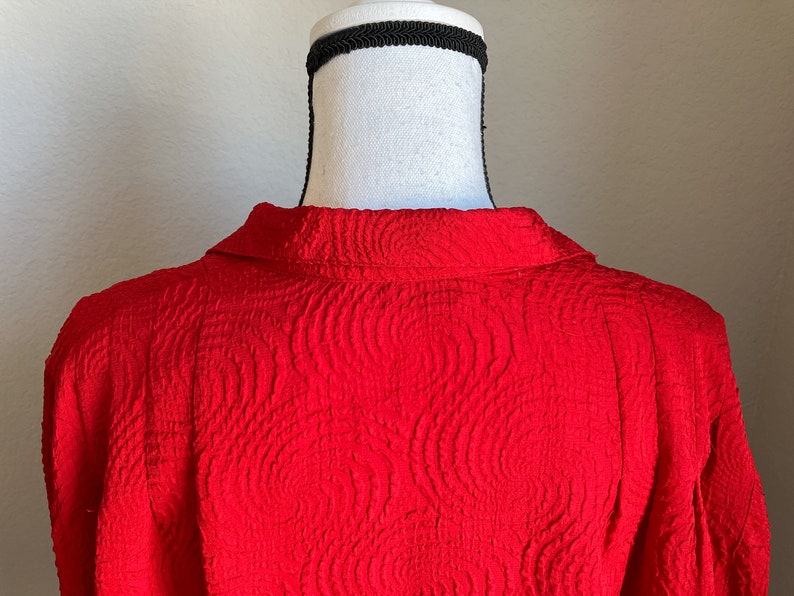 1970s Red Textured Polyester Blouse, Vintage Blouse with Swirl Pattern image 7