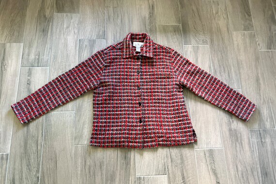 1990s Plaid Shacket, Vintage Chenille Shirt Jacket - image 7