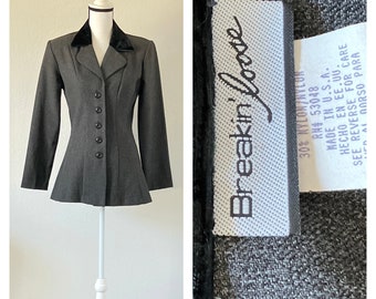 1990s Charcoal Fitted Blazer, Vintage Jacket with Velvet Collar